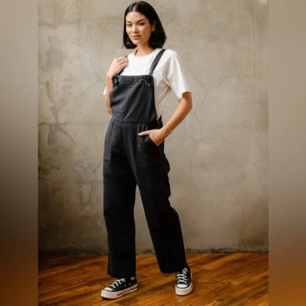 Able Linen All Day Jorja Soft Twill Apron Overalls Jumpsuit Gray